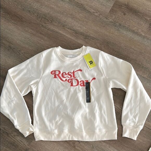 All in Motion Cream and Red Crew Neck Sweater with Graphic Design - Picture 1 of 3